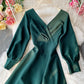 Simple A line v neck dress long sleeve dress  916