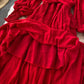 Robe rouge à manches longues et col en V avec dos ouvert 942
