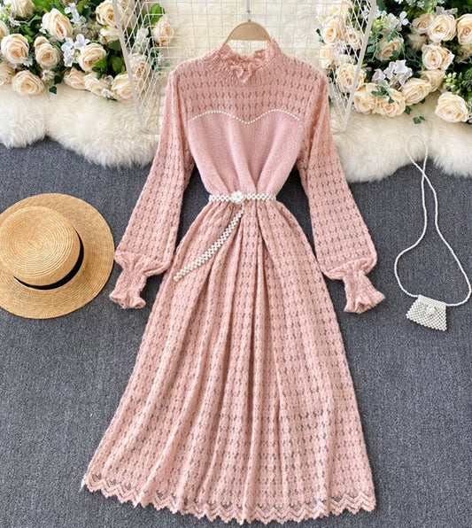 A line lace long sleeve dress fashion dress  946