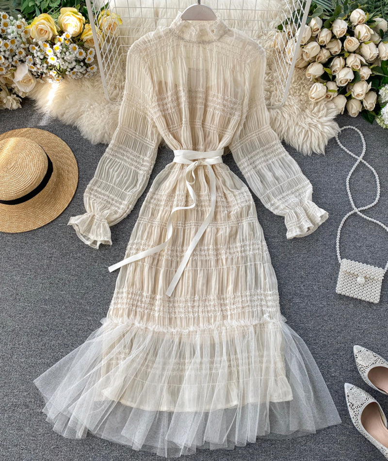 Einzigartiges langärmliges Kleid aus Tüll Modekleid 969