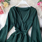 Simple v neck short dress long sleeve dress  956