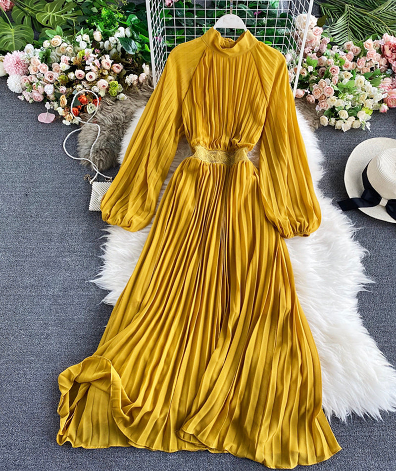 A line round neck long sleeve dress  964