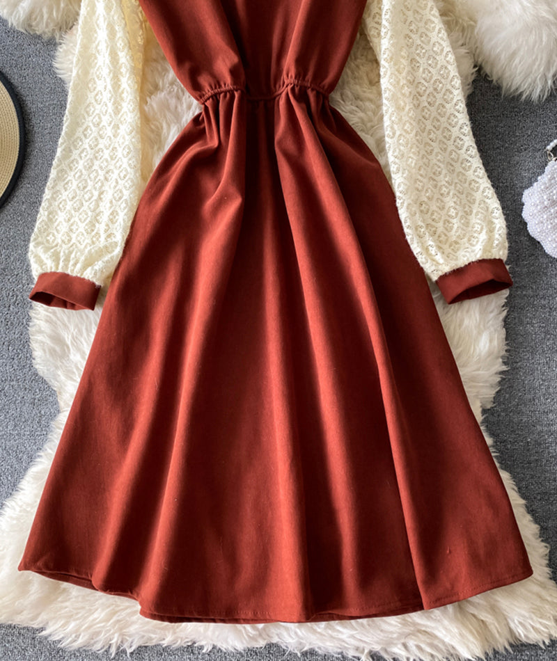 Robe mignonne à manches longues en coupe A, robe tendance 928