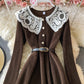 Lovely A line corduroy dress long sleeve lace dress  924