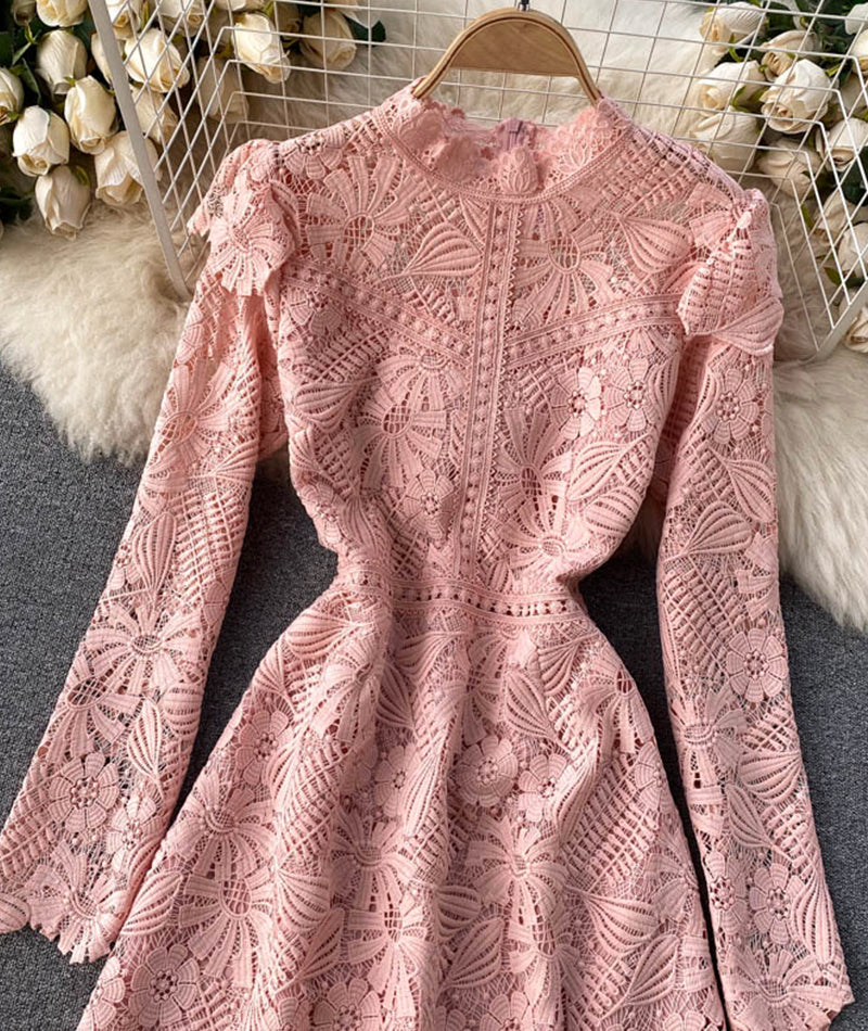 A line cutout lace dress long sleeve dress  920