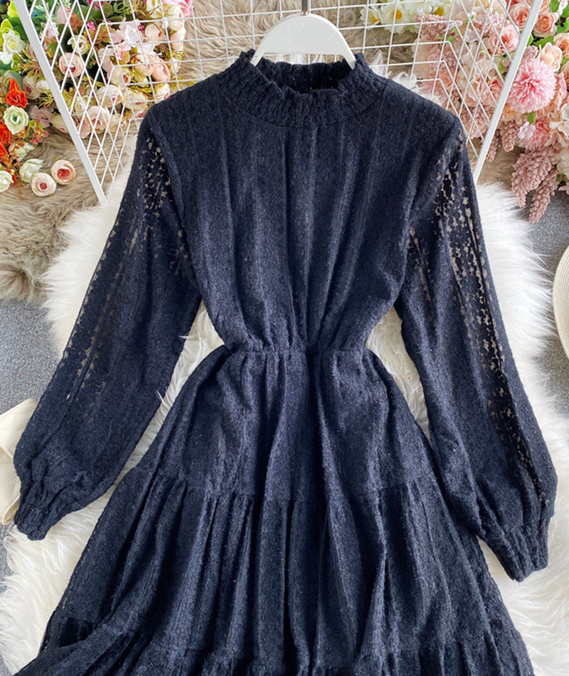 Cute lace long sleeve dress lace dress  974