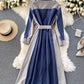 Stylish long-sleeved dress color matching slim dress  951