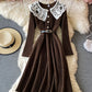 Lovely A line corduroy dress long sleeve lace dress  924