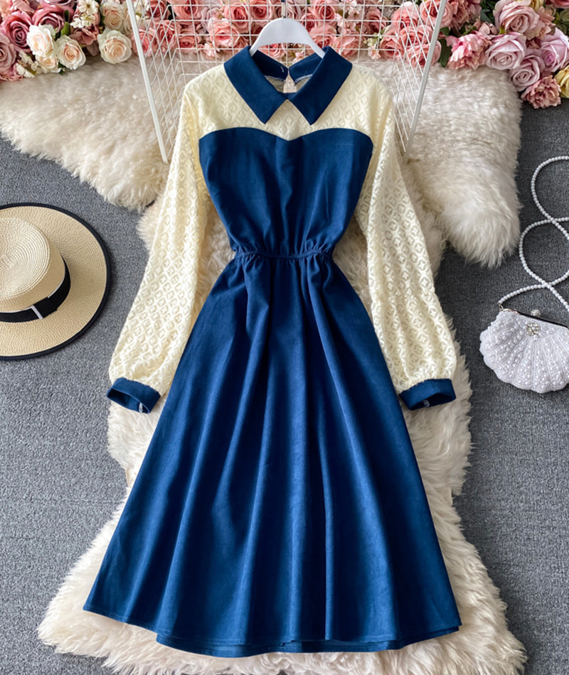Robe mignonne à manches longues en coupe A, robe tendance 928