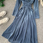 Elegantes Samtkleid mit V-Ausschnitt, Langarmkleid 914 