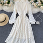 A line v neck lace long sleeve dress  925