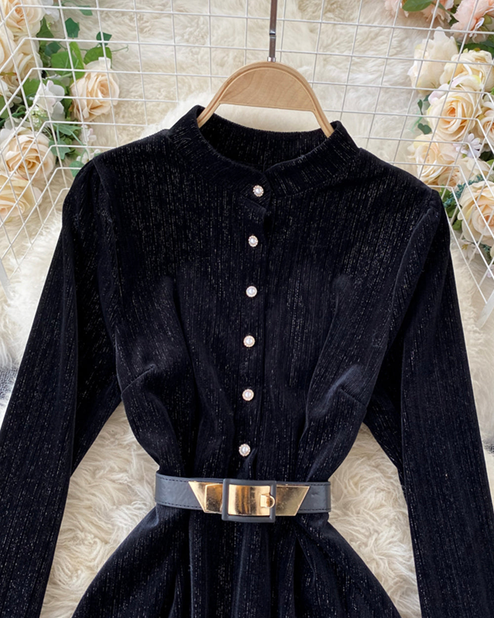 Elegant A line velvet dress long sleeve dress  923