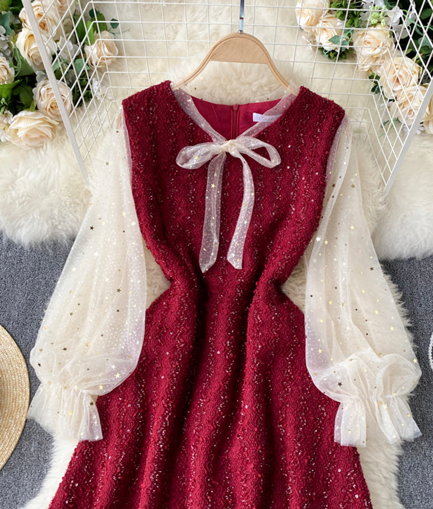 A line sequins long sleeve dress  889