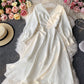 Simple A line v neck dress long sleeve dress  916