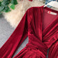 Elegantes Samtkleid mit V-Ausschnitt, Langarmkleid 914 