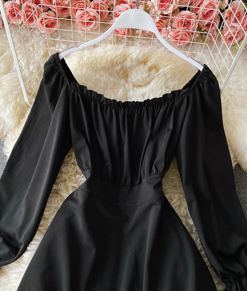 Schwarzes langärmliges Kleid mit Schnürung Modekleid 897