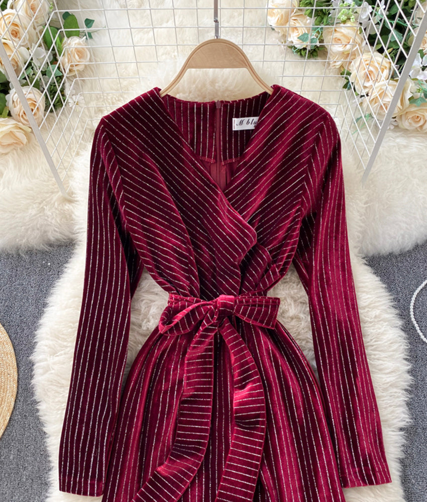 Elegant v neck velvet dress fashion dress  892