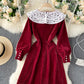 Lovely A line corduroy dress long sleeve lace dress  922