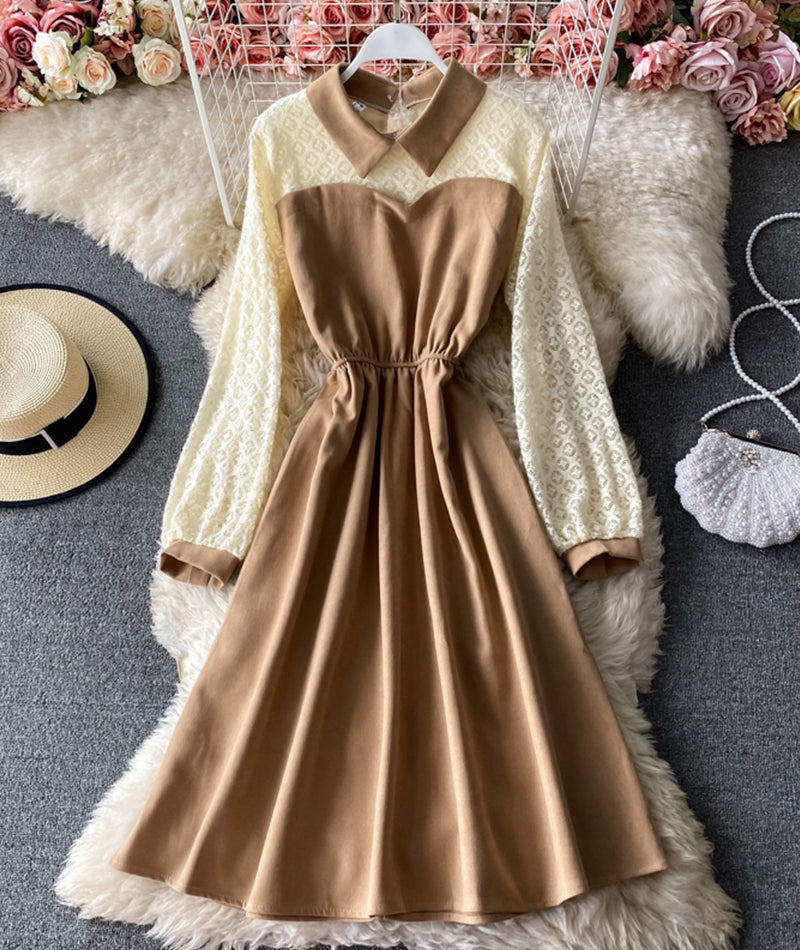 Robe mignonne à manches longues en coupe A, robe tendance 928