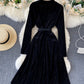Elegant A line velvet dress long sleeve dress  923