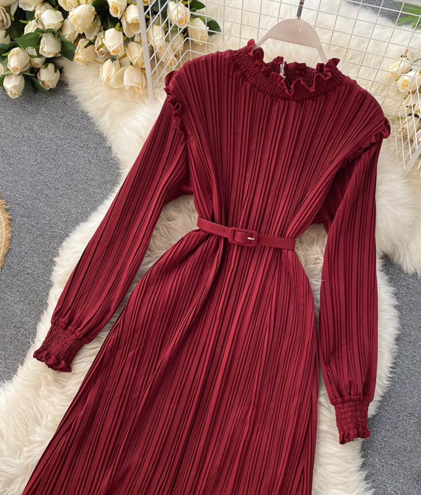Einfaches A-Linien-Kleid mit langen Ärmeln, Modekleid 901