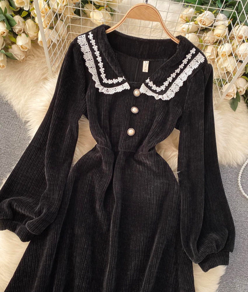 Stylish corduroy long sleeve dress  891