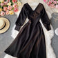 Simple A line v neck dress long sleeve dress  916