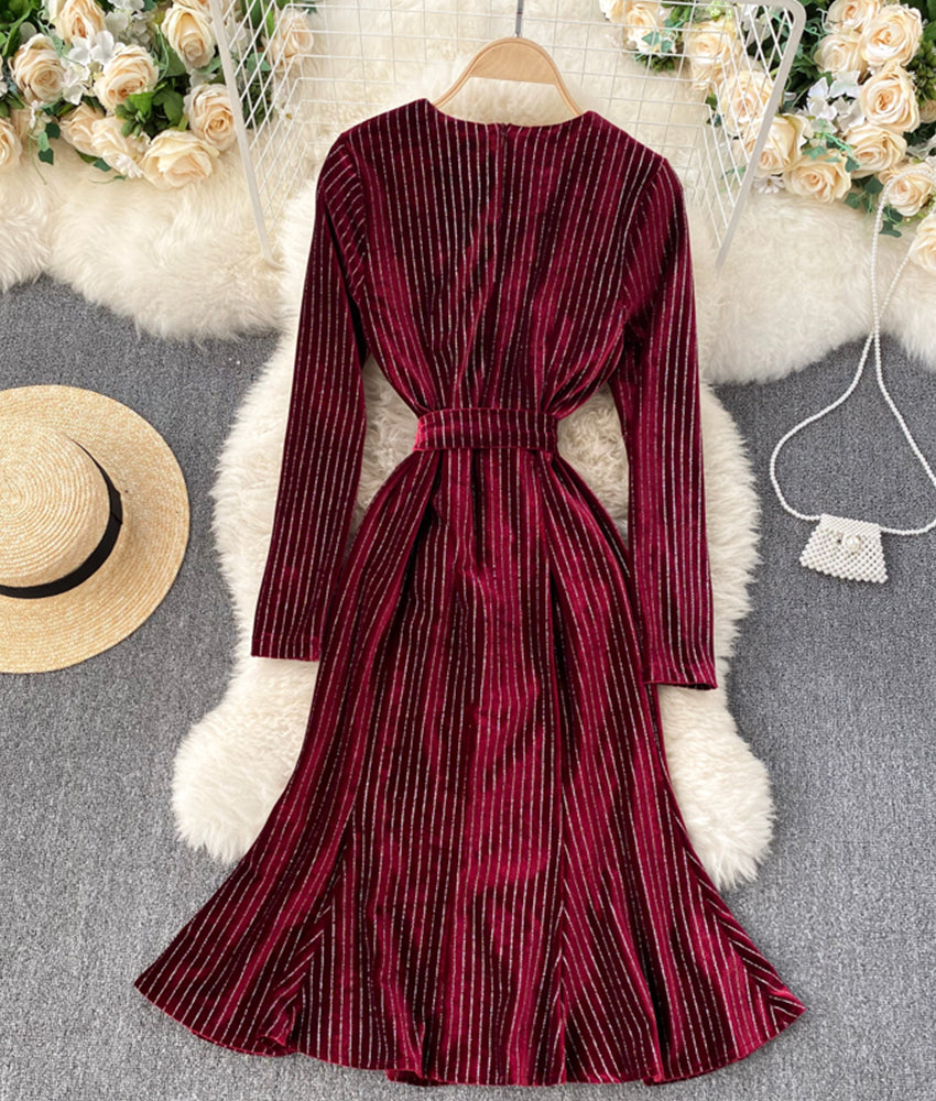 Elegant v neck velvet dress fashion dress  892