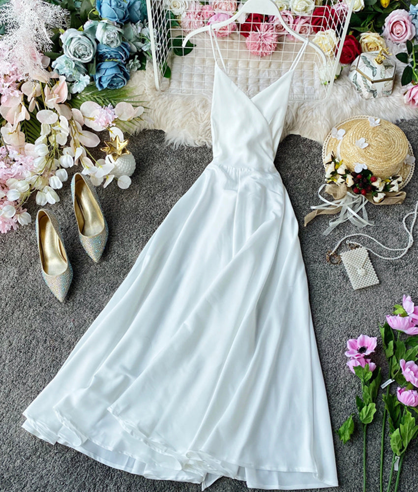 Einfache A-Linie V-Ausschnitt Satinkleid Mode Mädchenkleid 915