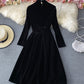 Schwarzes Samt-Langarmkleid Partykleid 890