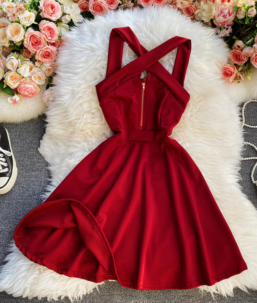 Sexy A line backless dress short dress  894