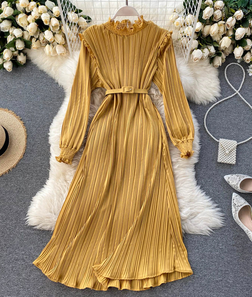 Einfaches A-Linien-Kleid mit langen Ärmeln, Modekleid 901