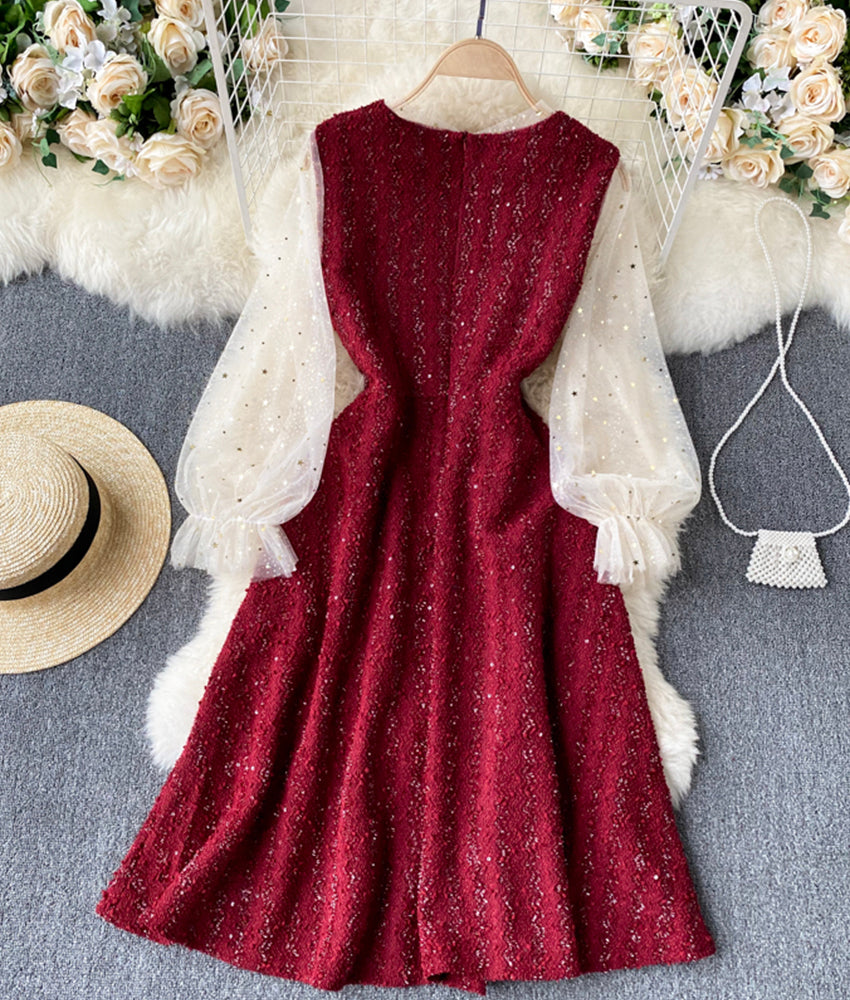 A line sequins long sleeve dress  889