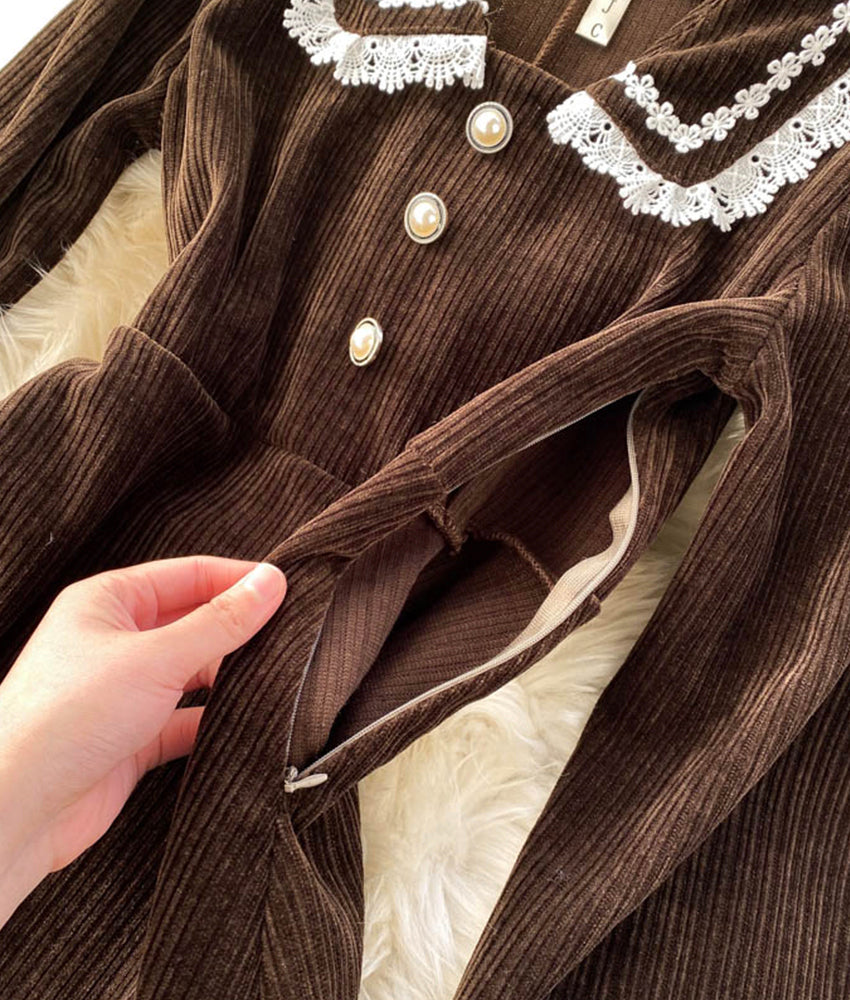 Stylish corduroy long sleeve dress  891
