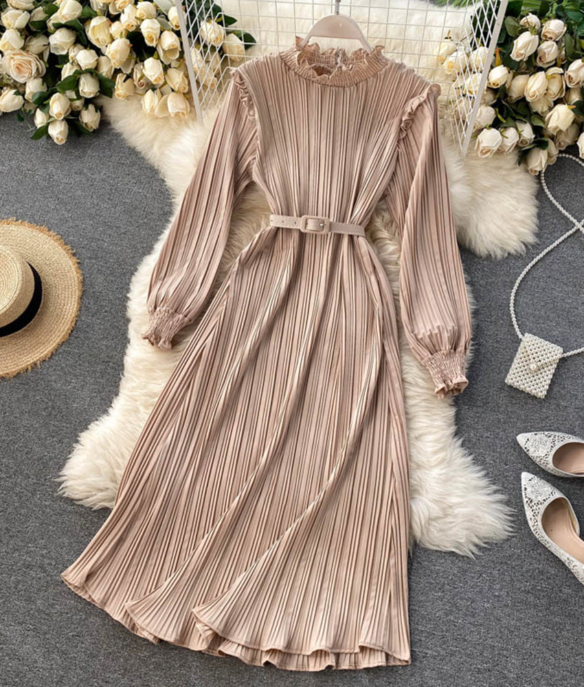 Einfaches A-Linien-Kleid mit langen Ärmeln, Modekleid 901