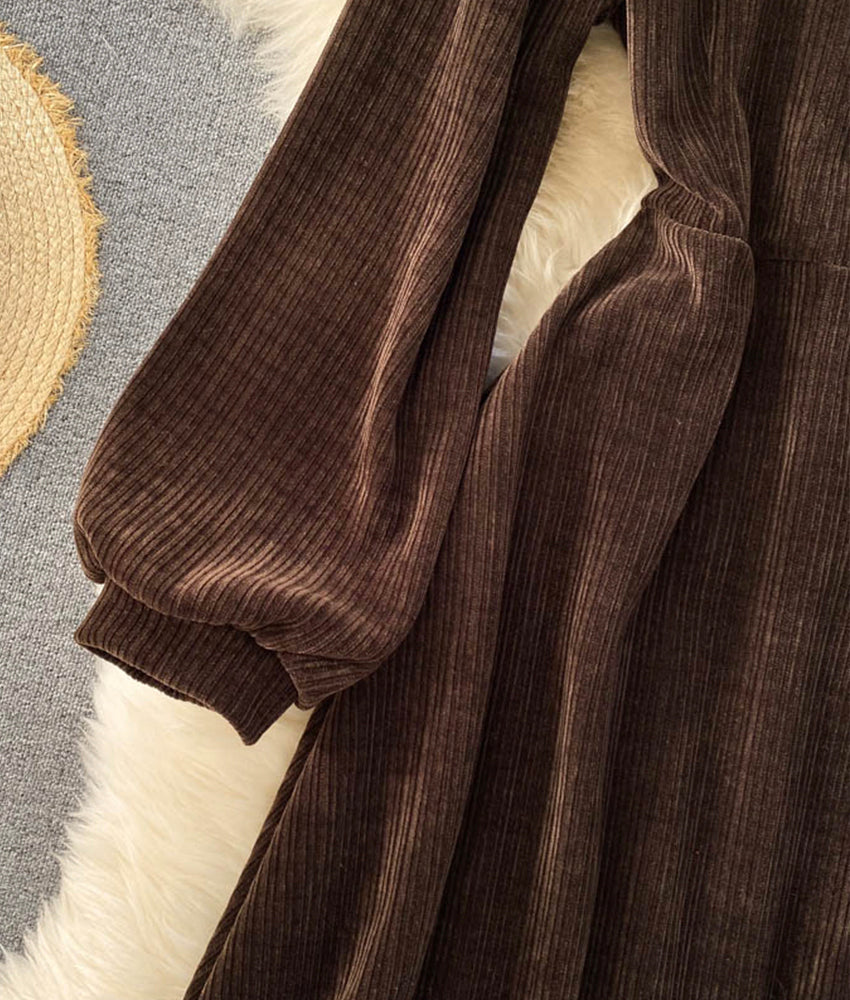 Stylish corduroy long sleeve dress  891