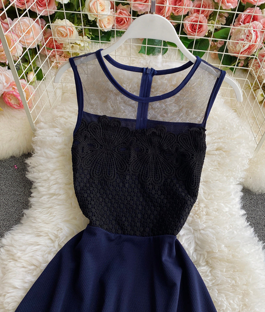 Cute lace short dress A line dress  880