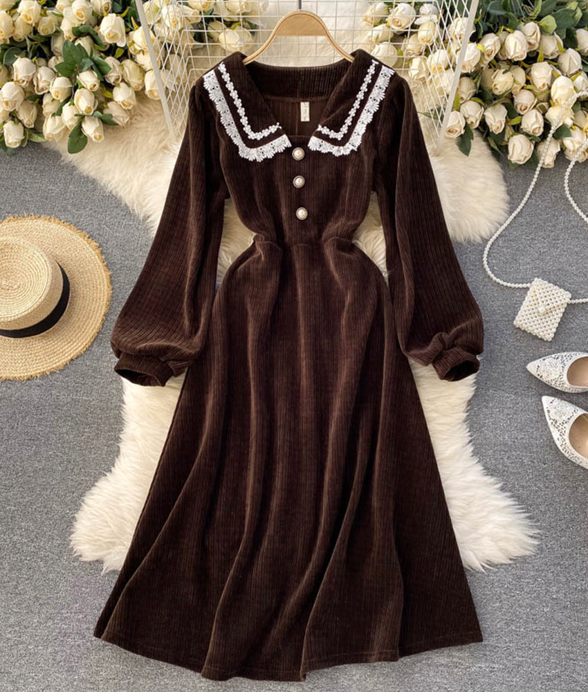 Stylish corduroy long sleeve dress  891