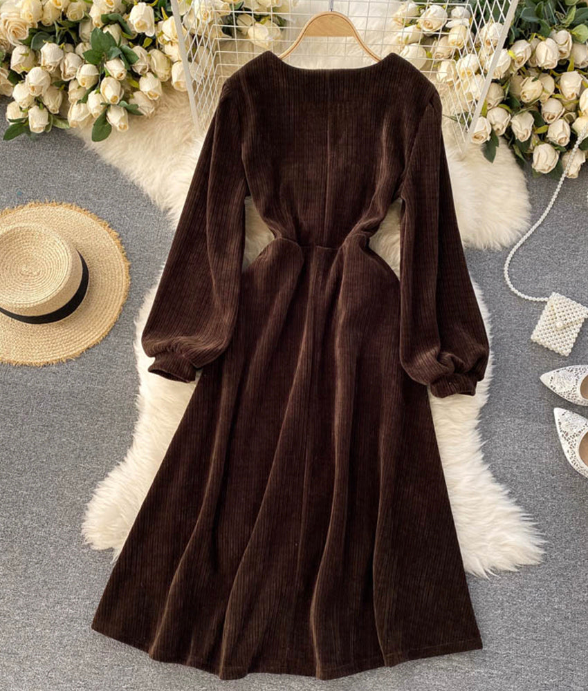 Stylish corduroy long sleeve dress  891