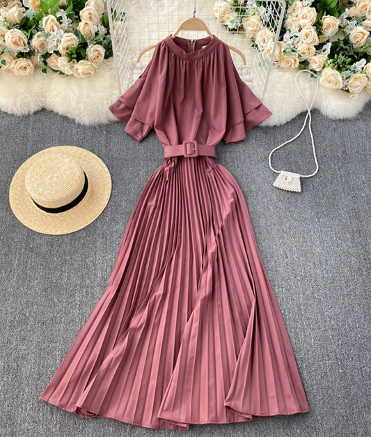 Süßes Kleid in A-Linie mit Rundhalsausschnitt und schulterfreiem Kleid 893
