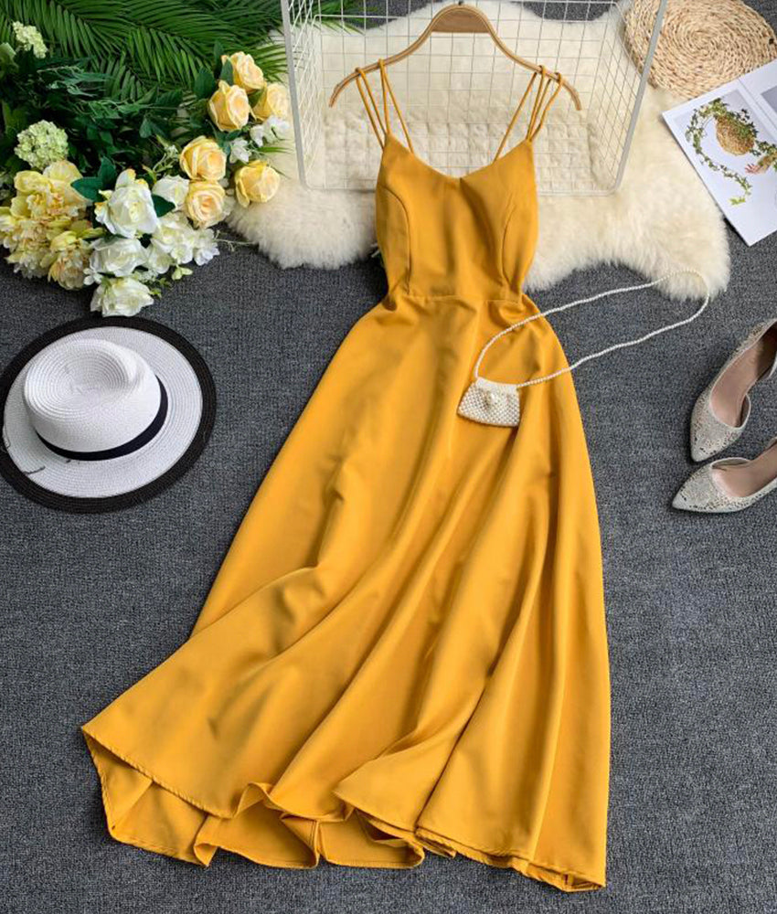 Einfaches A-Linien-Kleid mit V-Ausschnitt, modisches Kleid 888
