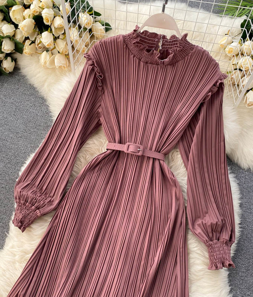 Einfaches A-Linien-Kleid mit langen Ärmeln, Modekleid 901