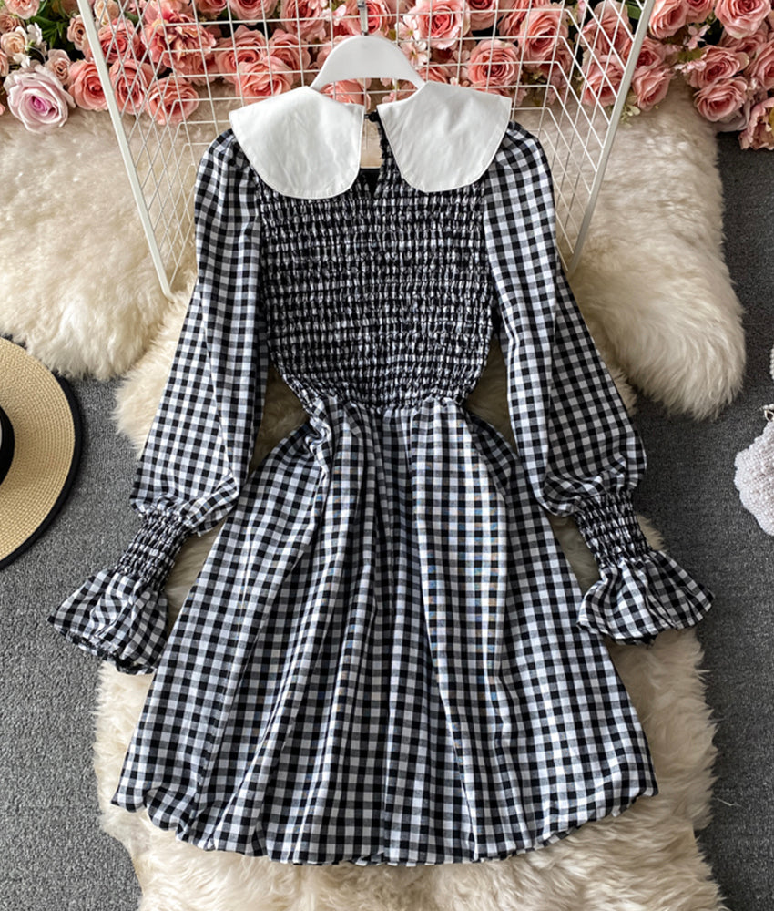 Süßes A-Linie kurzes Kleid schwarz-weiß kariertes Kleid 877