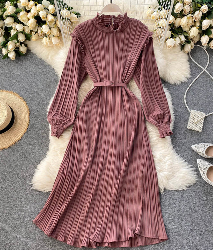 Einfaches A-Linien-Kleid mit langen Ärmeln, Modekleid 901