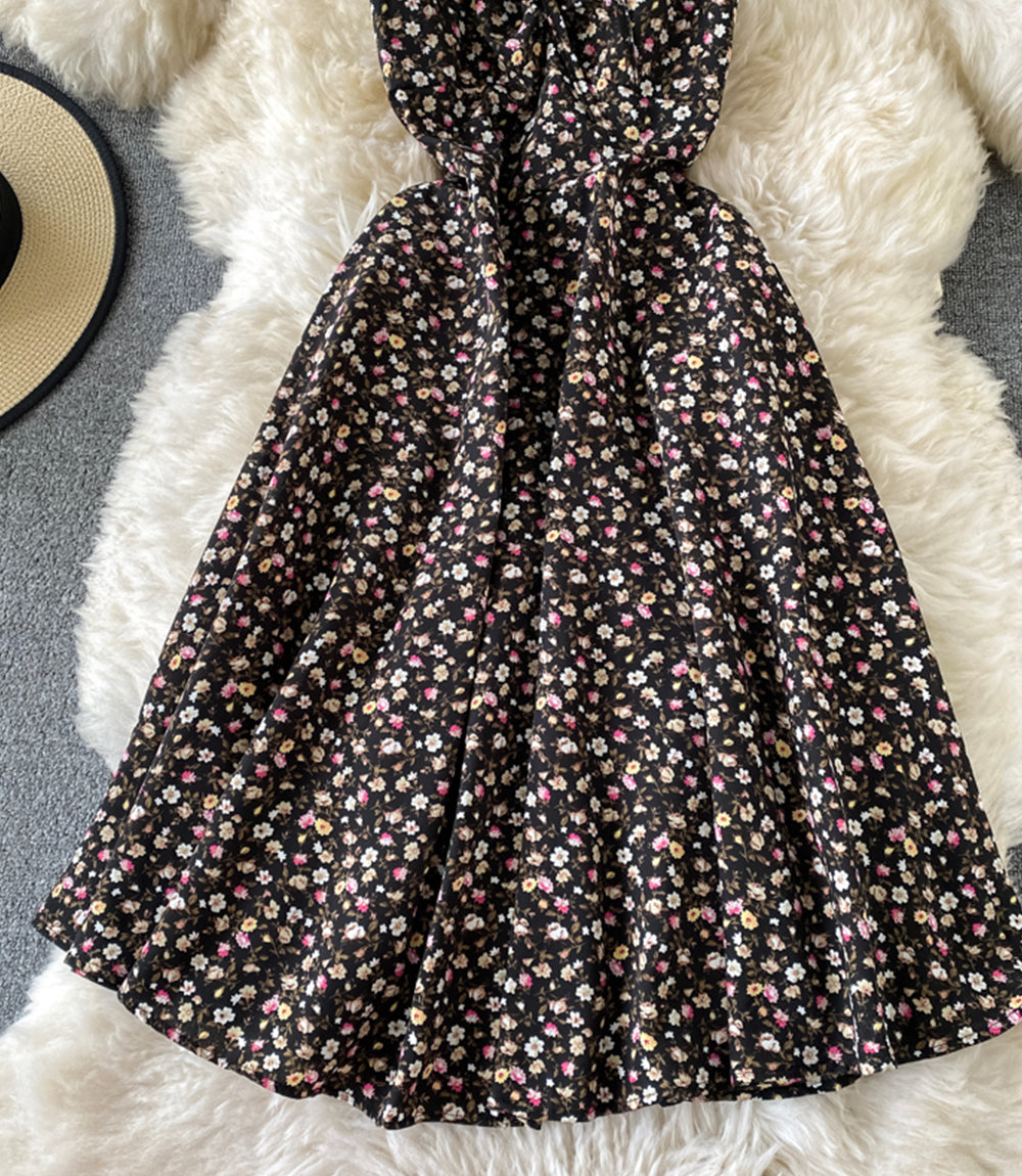 Cute A line floral dress short dress  875