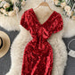 Shiny v neck sequins short dress party dress  860