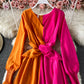 Unique color-blocking long-sleeved dress  869