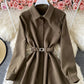 Simple A line long sleeve shirt dress  874