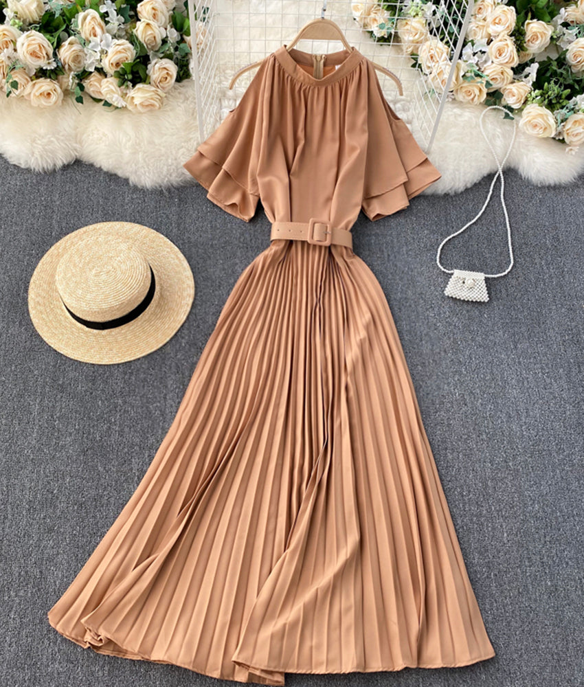 Cute A line round neck dress off shoulder dress  893