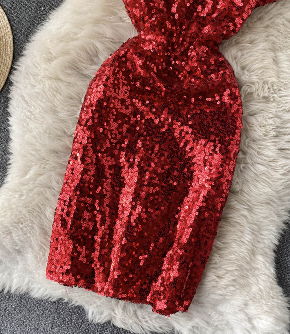 Shiny v neck sequins short dress party dress  860
